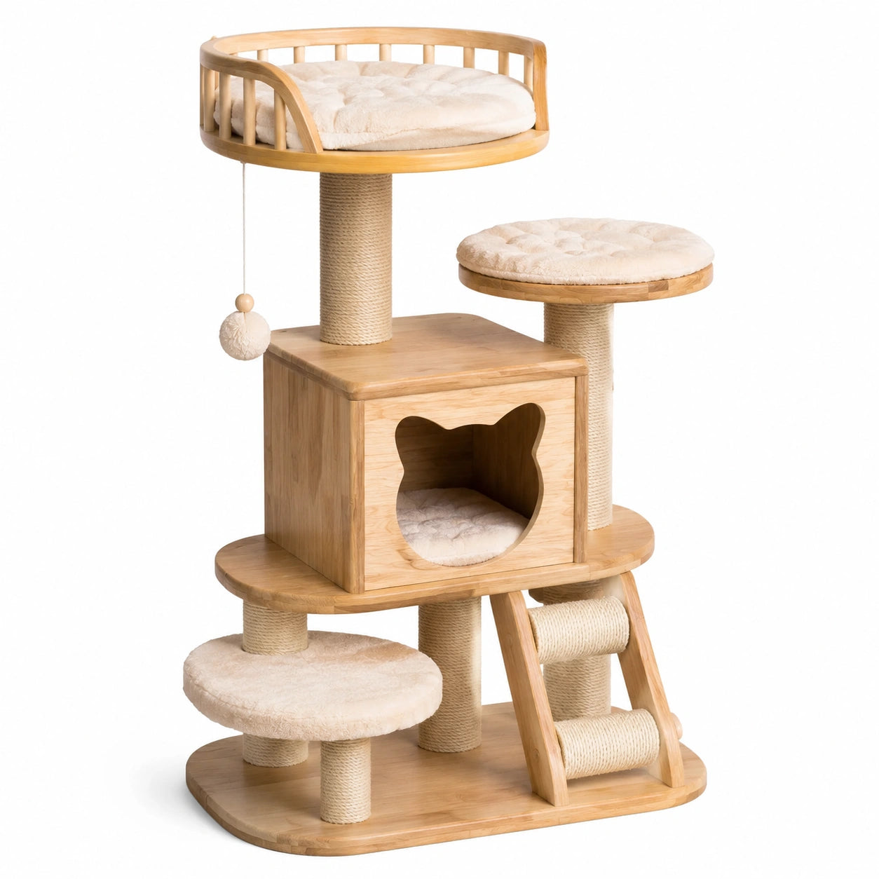 Árbol para gatos de bambú con felpa y sisal, 122 cm