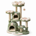 Árbol para gatos de peluche, cuerda de sisal verde y beige con diseño floral
