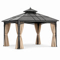 Pérgola de Acero con Techo a Dos Aguas y Cortinas de Poliéster 400x300x270 cm