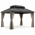 Pérgola para Exterior de Aluminio con Techo de Acero y Cortinas de Poliéster Beige 3x4m