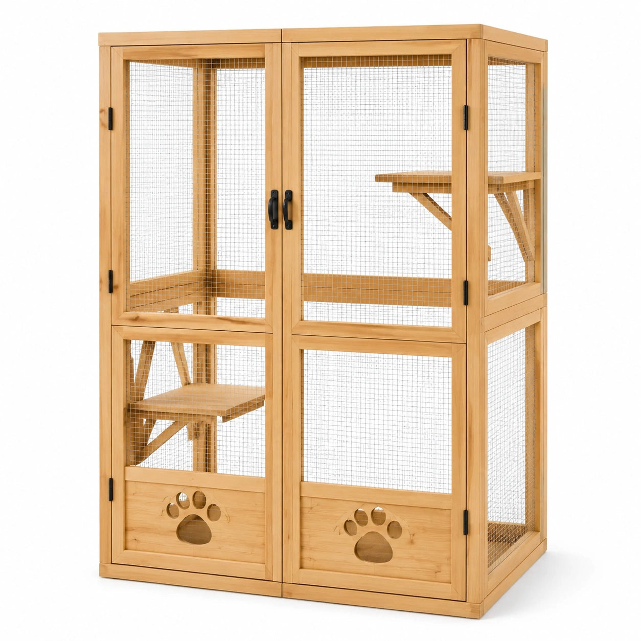 Jaula de madera con malla metálica para gatos de 175x80x60cm