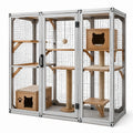 Jaula para gatos con estructura de aluminio y plataformas de madera