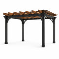 Pérgola de Acero con Vigas de Madera 3x3m Negra/Madera