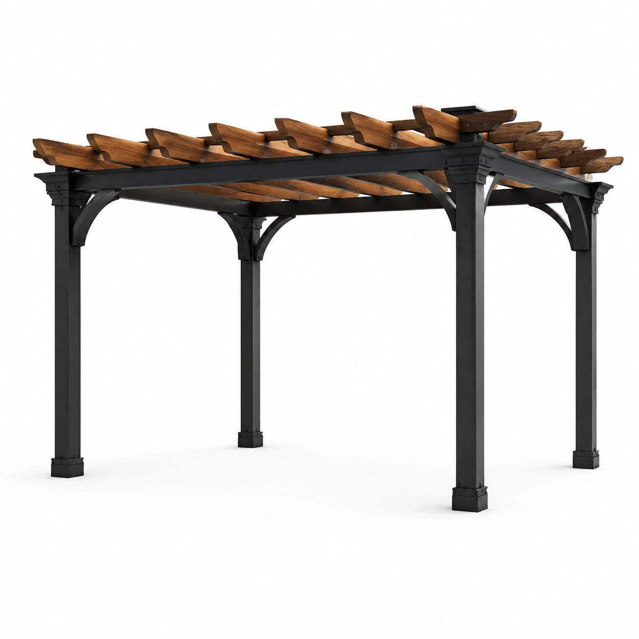 Pérgola de Acero con Vigas de Madera 3x3m Negra/Madera