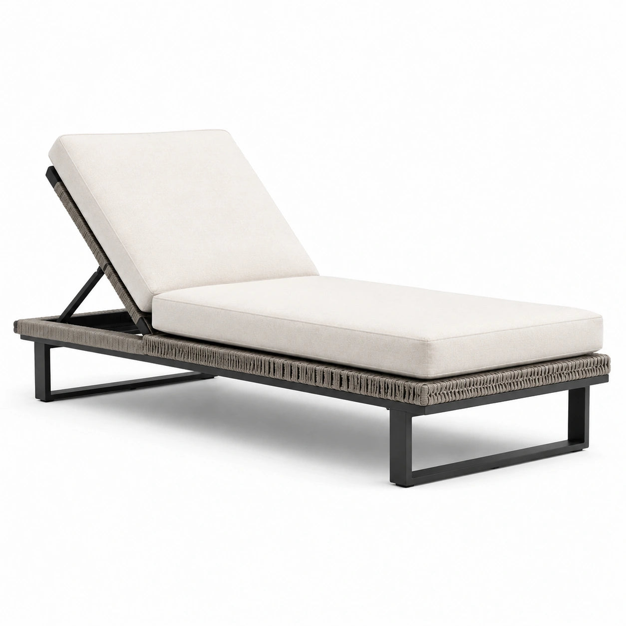Tumbona de metal y cojines de tela beige 200x70x35 cm