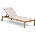 Tumbona de madera de teca con tela poliéster beige
