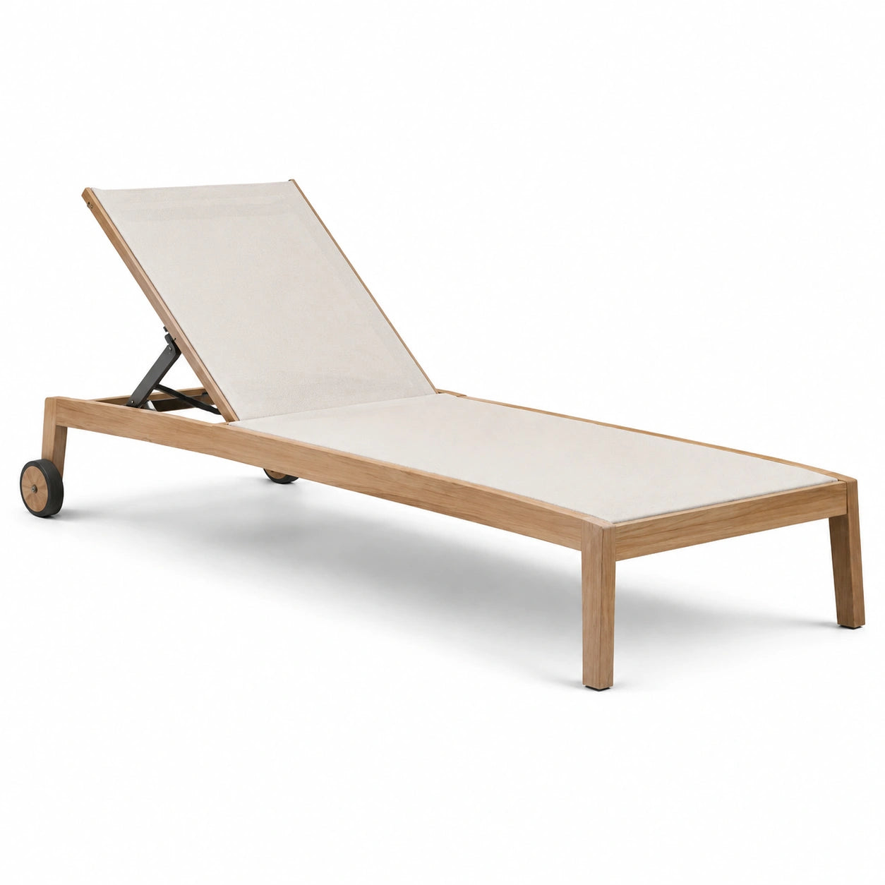 Tumbona de madera de teca con tela poliéster beige