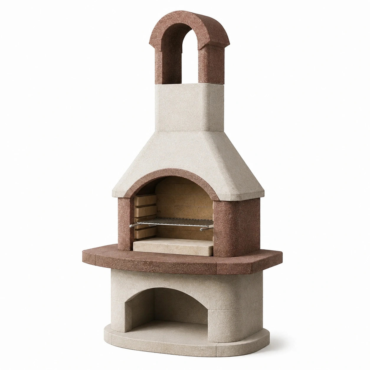 Barbacoa de hormigón con chimenea y repisa marrón