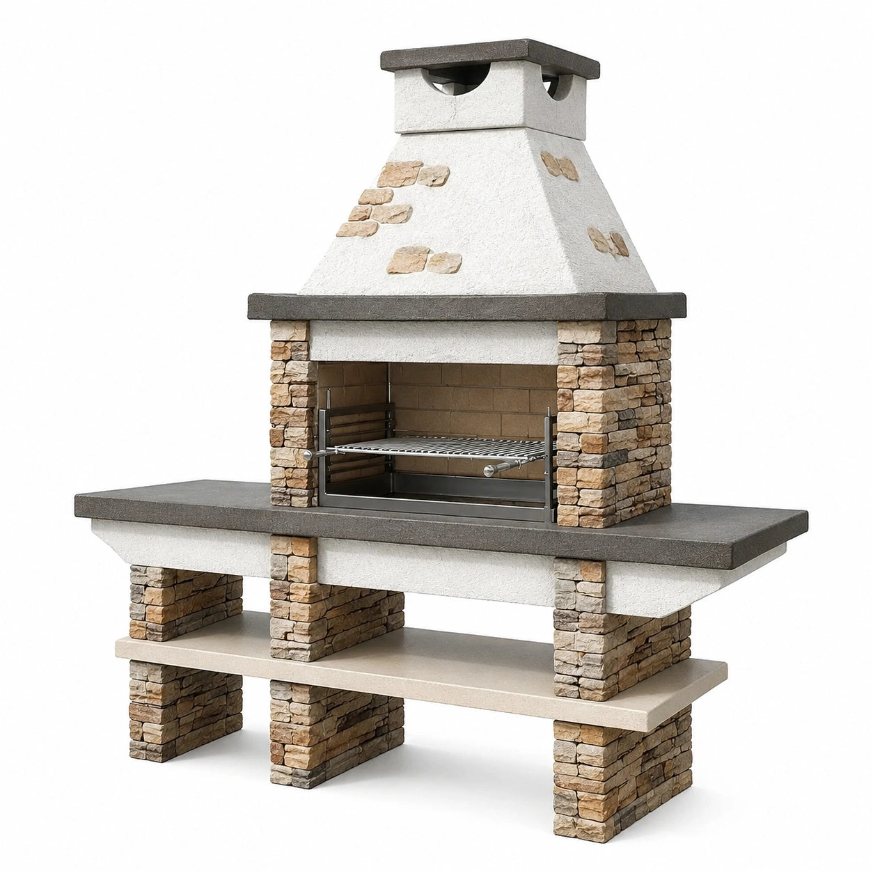 Barbacoa de piedra y acero inoxidable para exterior gris/beige 210x75x195 cm