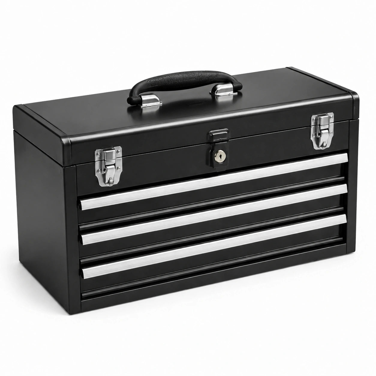 Caja de herramientas de acero negro con 4 cajones y cerradura