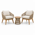 Conjunto de jardín con sillas de cuerda sintética y mesa de madera, beige