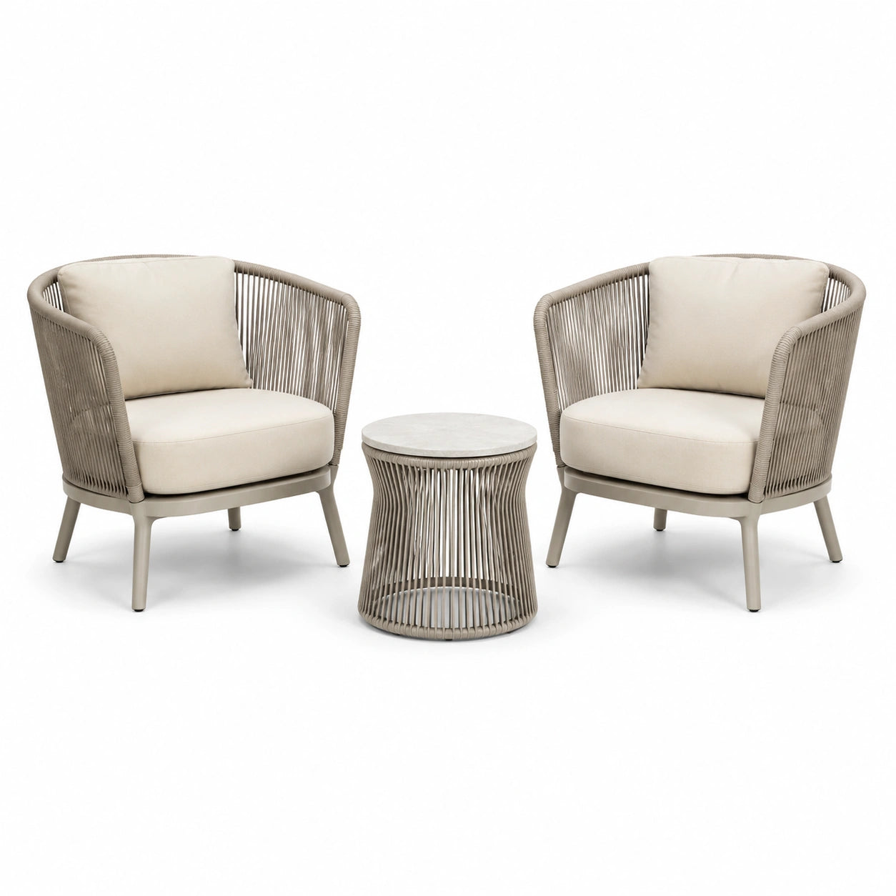 Conjunto de jardín con sillas de cuerda de poliéster y mesa de aluminio, beige