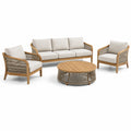 Conjunto de Sofá de Jardín de Madera y Cuerda con Cojines Beige 3 + 1 + 1